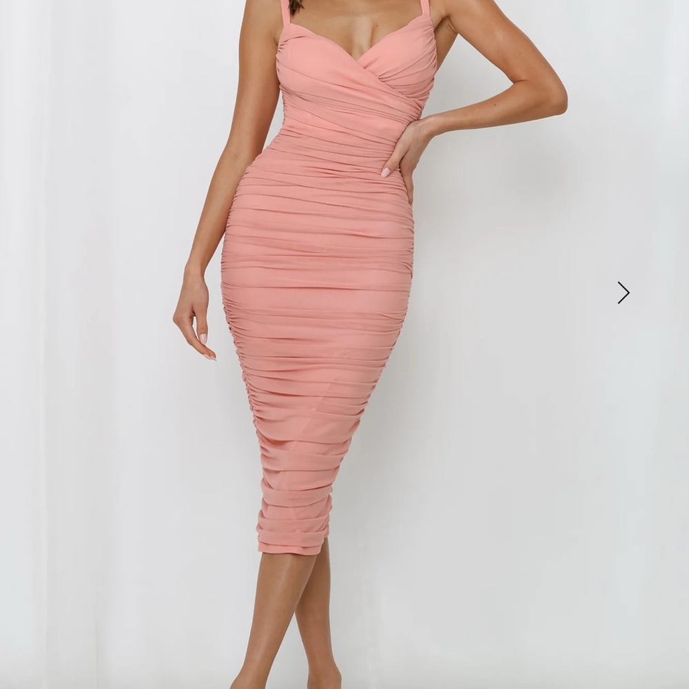 Elegant Pink Ruched Midi Dress